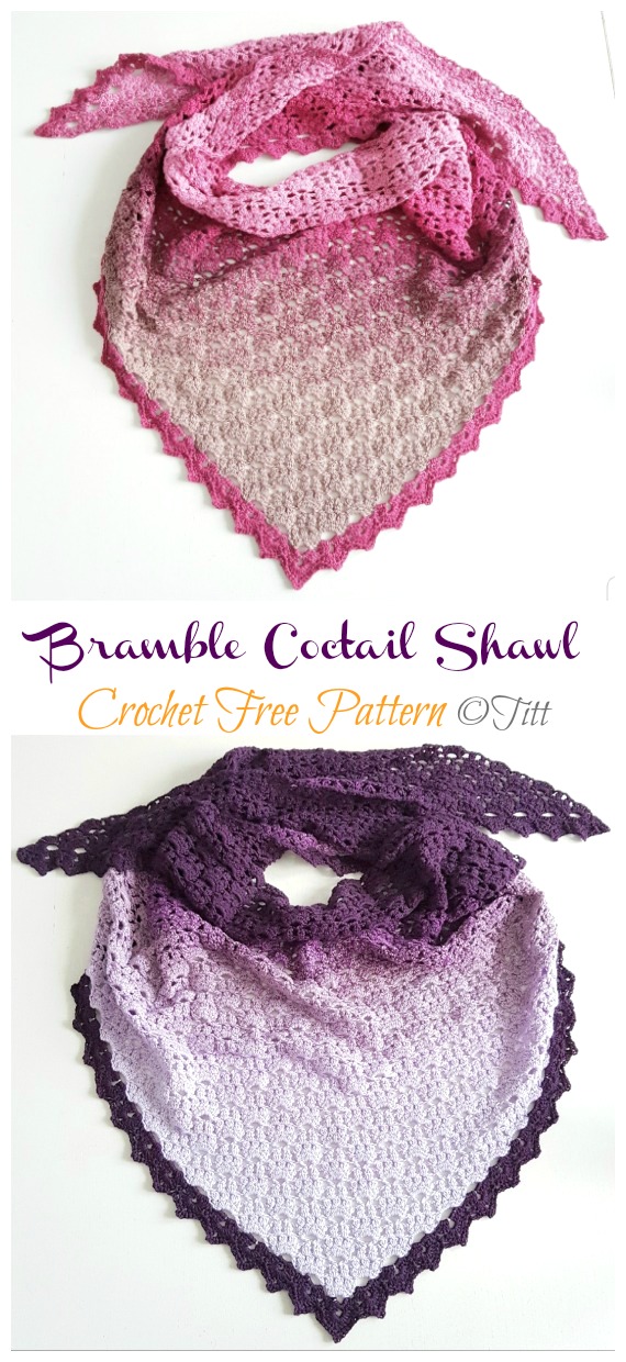 Bramble Cocktail Shawl Crochet Free Pattern - Women Lace #Shawl; Free #Crochet; Patterns Patterns