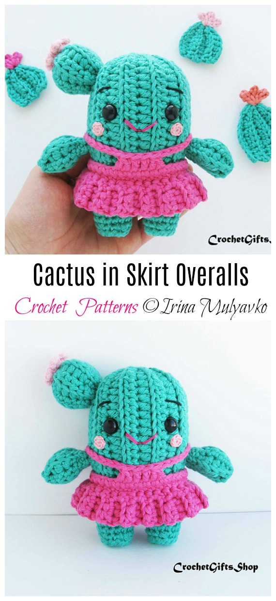 Cactus Doll in Skirt Crochet Free Patterns  - Crochet #Dolls; #Amigurumi; Free Patterns