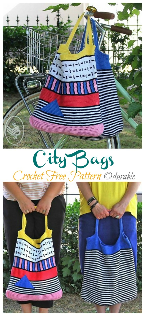 City Bags Crochet Free Pattern - #Crochet; Market Grocery #Bag;Free Patterns