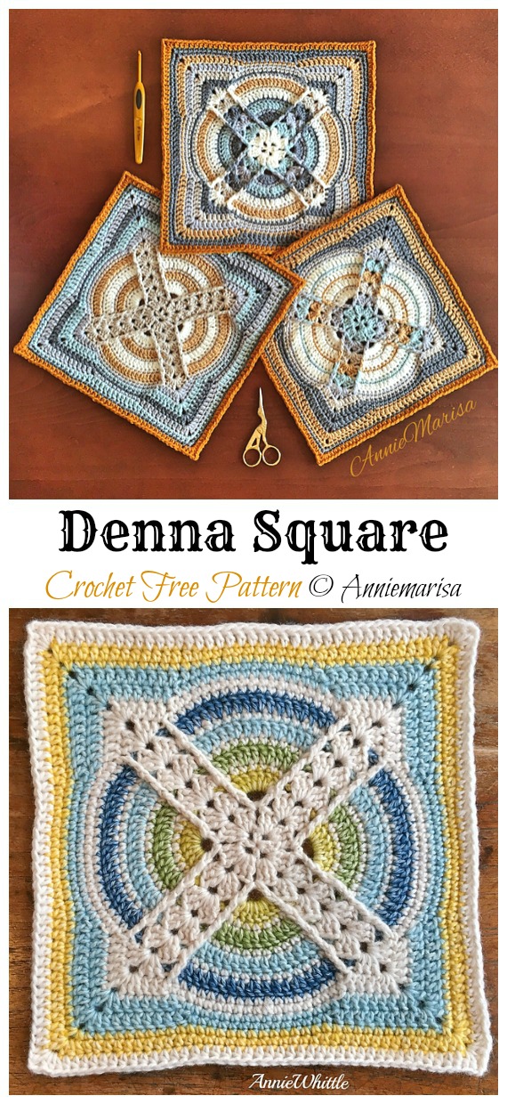 Denna Square Crochet Free Pattern - Afghan #Block; Square Free #Crochet; Patterns