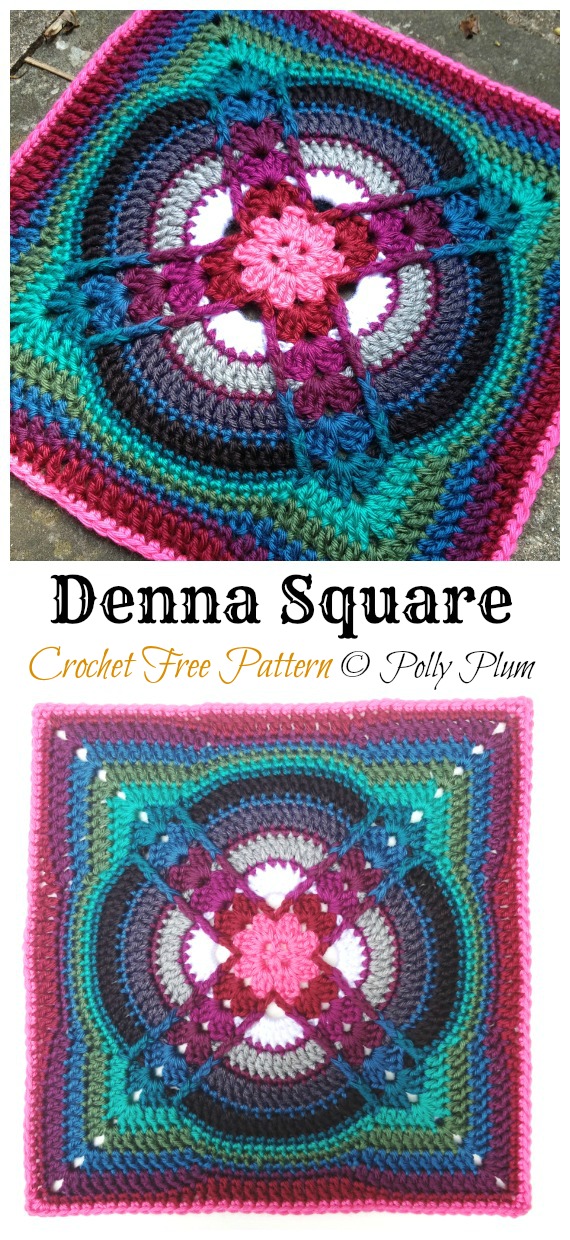 Denna Square Crochet Free Pattern - Afghan #Block; Square Free #Crochet; Patterns