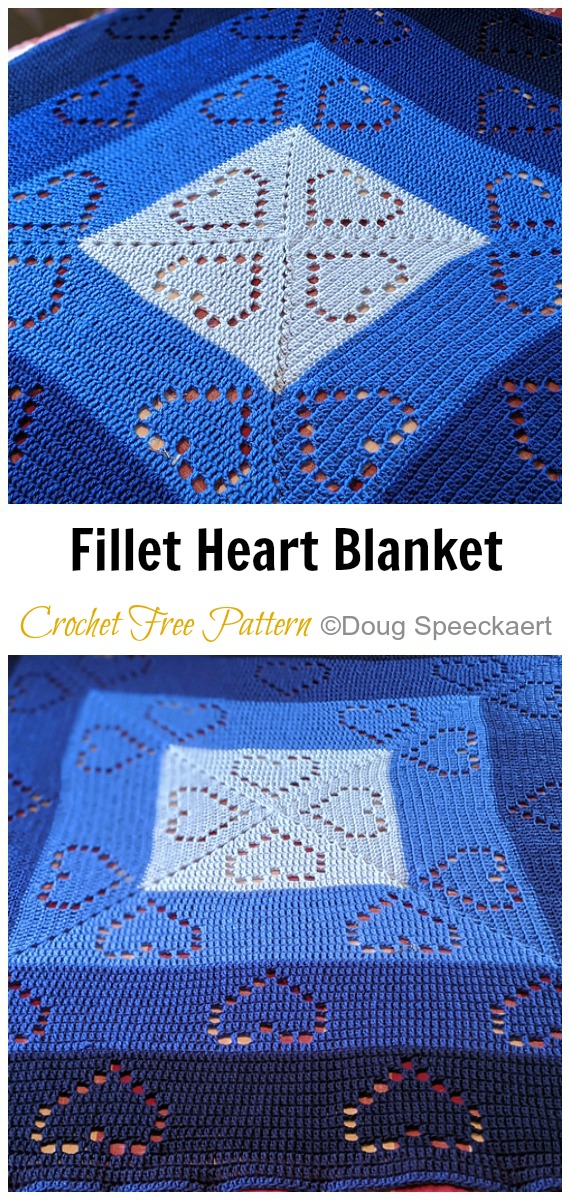 Fillet Heart Square Lace Blanket Crochet Free Pattern - #Heart; #Blanket; #Crochet Free Patterns