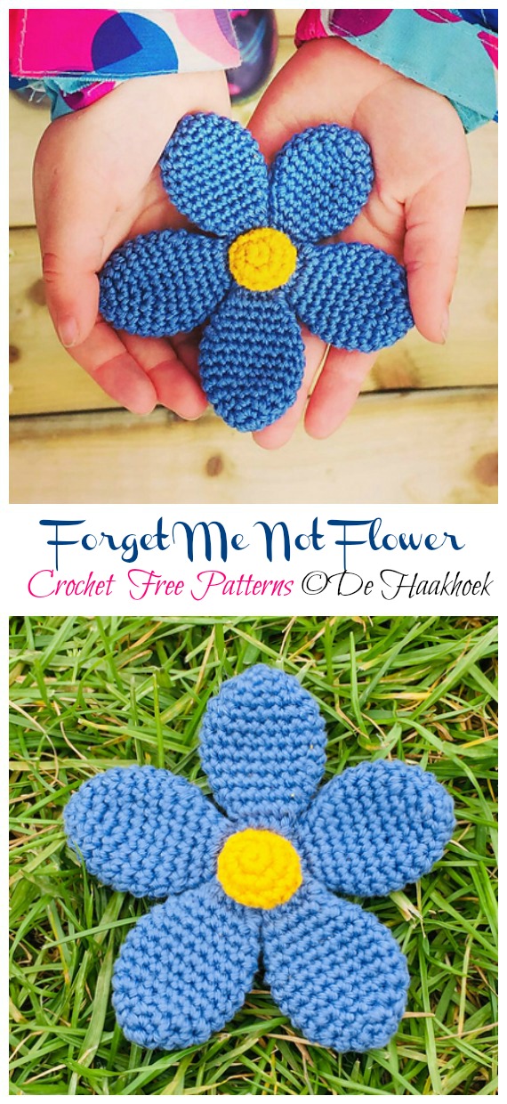 Easy Forget Me Not Flower Crochet Free Patterns -Easy #Crochet #Flower Appliques Free Patterns