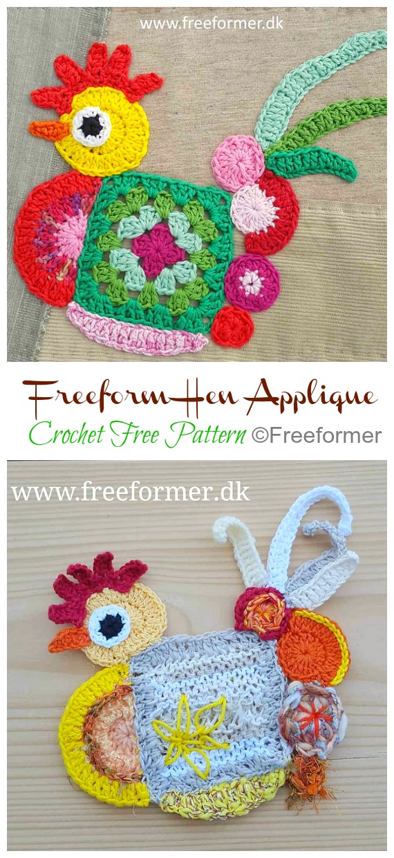 Freeform Hen Applique Crochet Free Pattern - #Animal; Applique Free #Crochet; Patterns