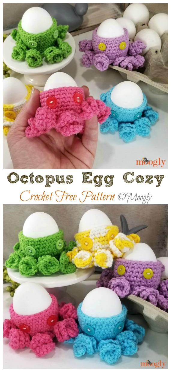 Octopus Egg Cozy Crochet Free Pattern - Fun #Easter; Egg Cozy #Crochet; Free Patterns