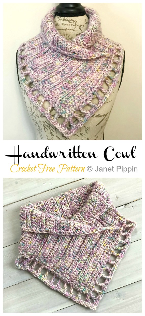 Handwritten Cowl Crochet Free Pattern - Women #Cowl; Free #Crochet; Pattern