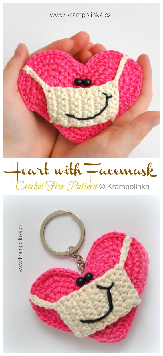 Heart with Facemask Crochet Free Pattern - #Amigurumi; 3D #Heart; Free Crochet Patterns