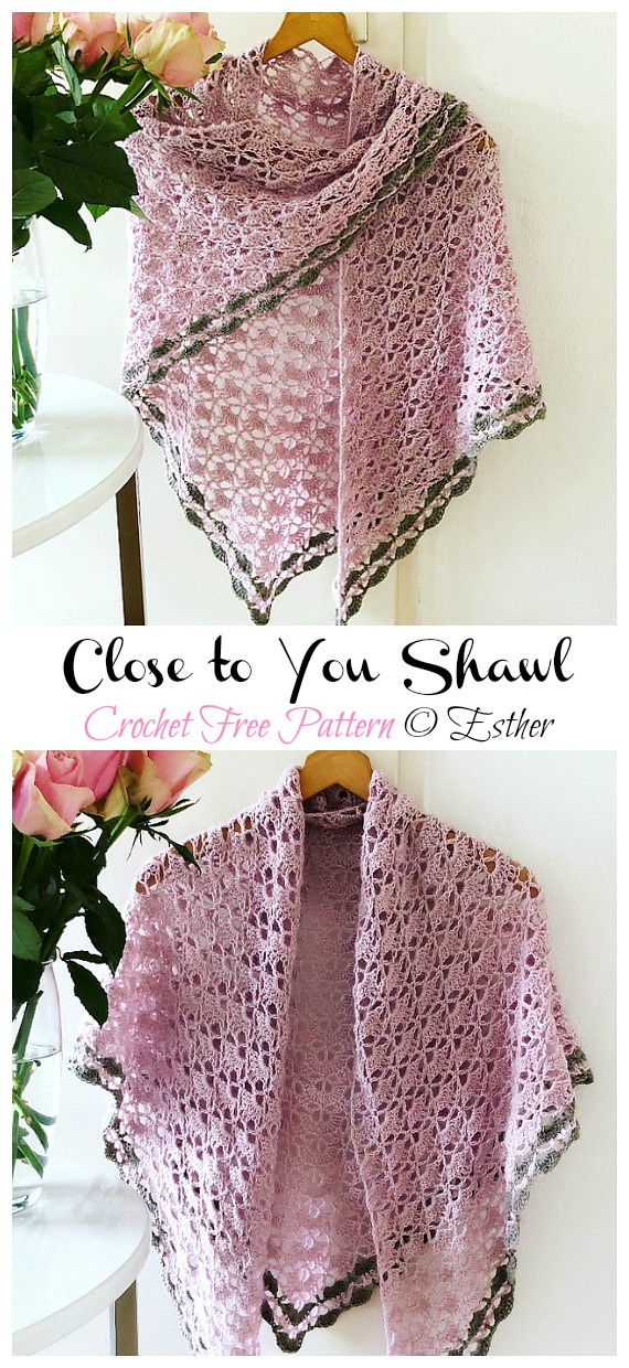 Close to You Shawl Crochet Free Pattern - Women Lace #Shawl; Free #Crochet; Patterns