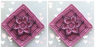 Lotus Granny Square Crochet Free Pattern - #Granny; Square Free #Crochet; Patterns