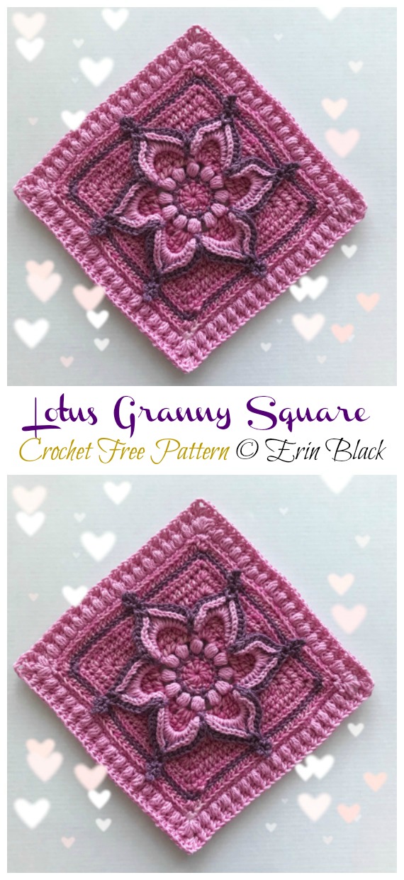 Lotus Granny Square Crochet Free Pattern - #Granny; Square Free #Crochet; Patterns