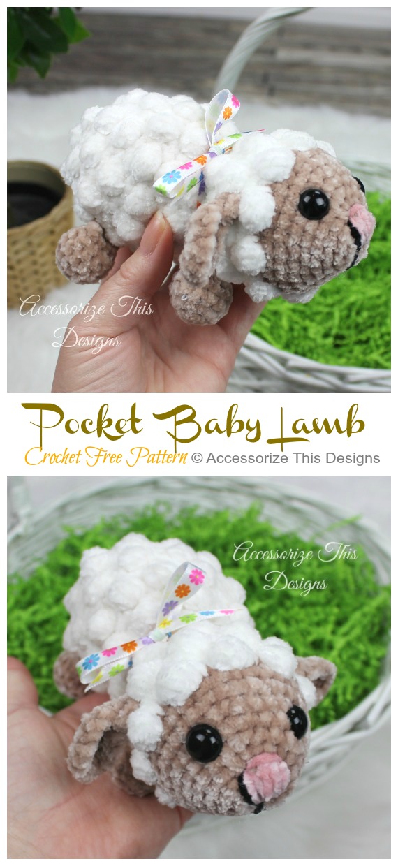 Pocket Baby Lamb Crochet Free Pattern - Farm Animals Toys #Amigurumi; Free Crochet Patterns