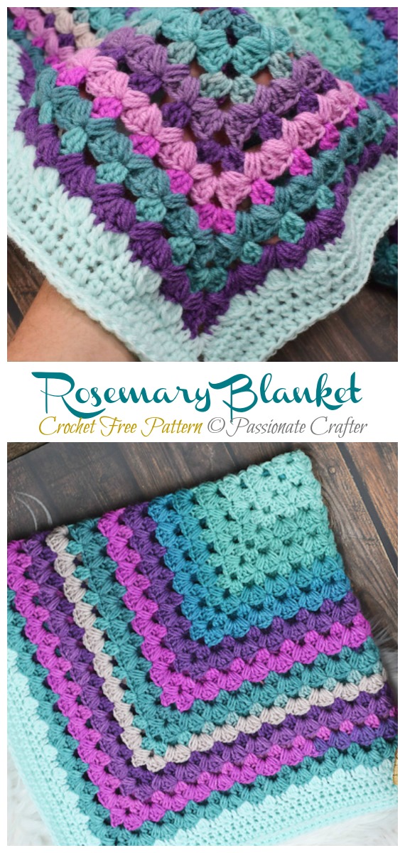 Rosemary Blanket Crochet Free Pattern - #Granny; Square #Blanket; Free #Crochet; Patterns