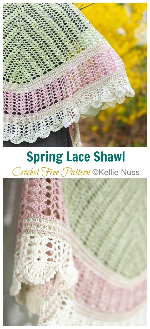 Spring Lace Shawl Crochet Free Pattern - Women Lace #Shawl; Free #Crochet; Patterns