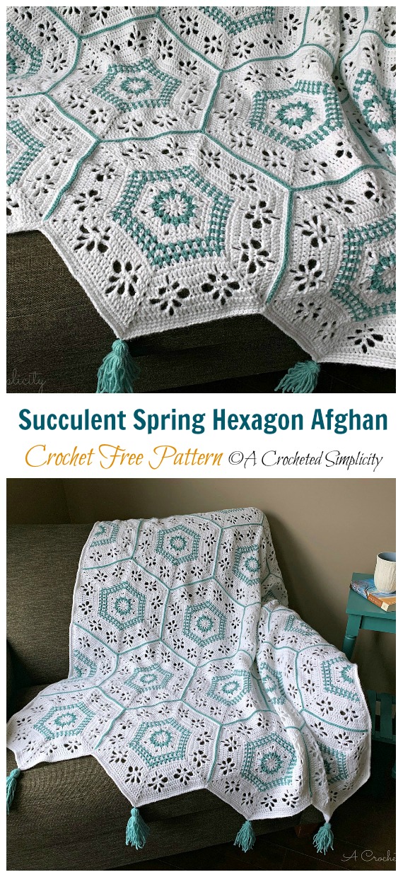 Succulent Spring Hexagon Afghan Crochet Free Pattern - #Hexagon; Blankets Free #Crochet; Patterns