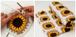 Sunflower Blanket Crochet Free Pattern - #Granny; Square #Blanket; Free #Crochet; Patterns