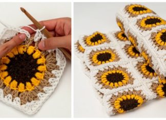 Sunflower Blanket Crochet Free Pattern - #Granny; Square #Blanket; Free #Crochet; Patterns