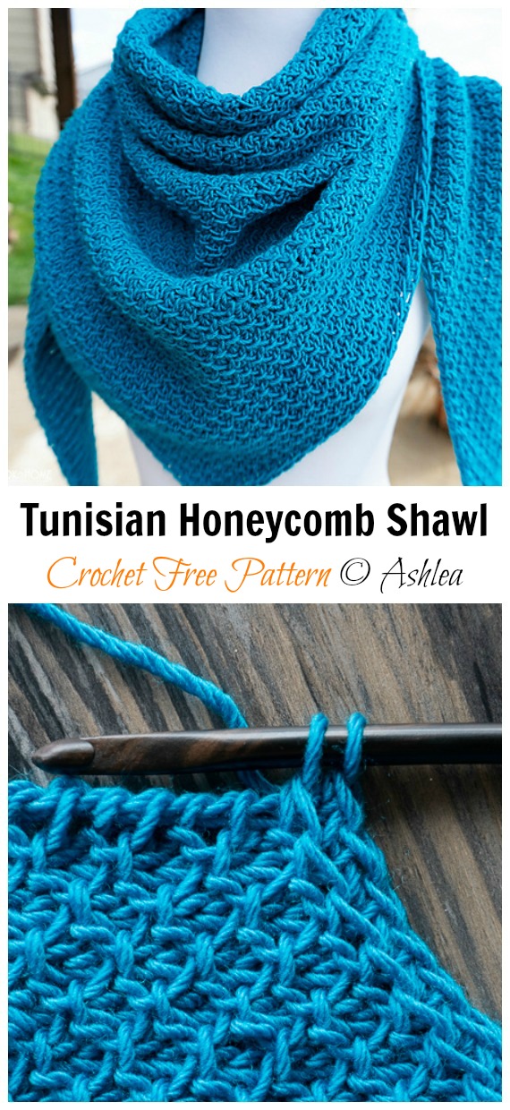 Tunisian Honeycomb Shawl Crochet Free Pattern - Women Lace #Shawl; Free #Crochet; Patterns