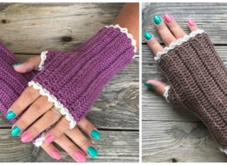 Ribbed Wrist Warmers Crochet Free Pattern - Mitts Fingerless Gloves Free #Crochet; Patterns