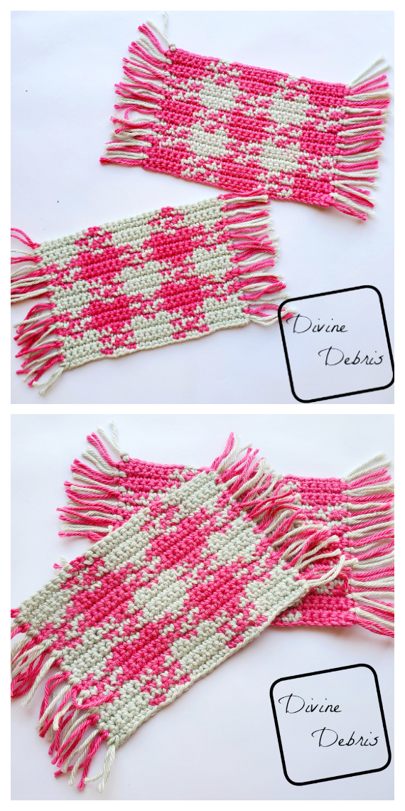 Gingham Mug Rug Crochet Free Pattern - Easy #Crochet Coaster Free Patterns