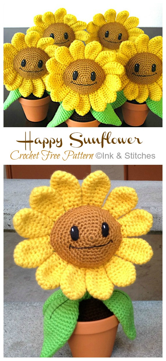 Amigurumi Happy Sunflower Crochet Free Pattern - Crochet Plants #Amigurumi Free Patterns