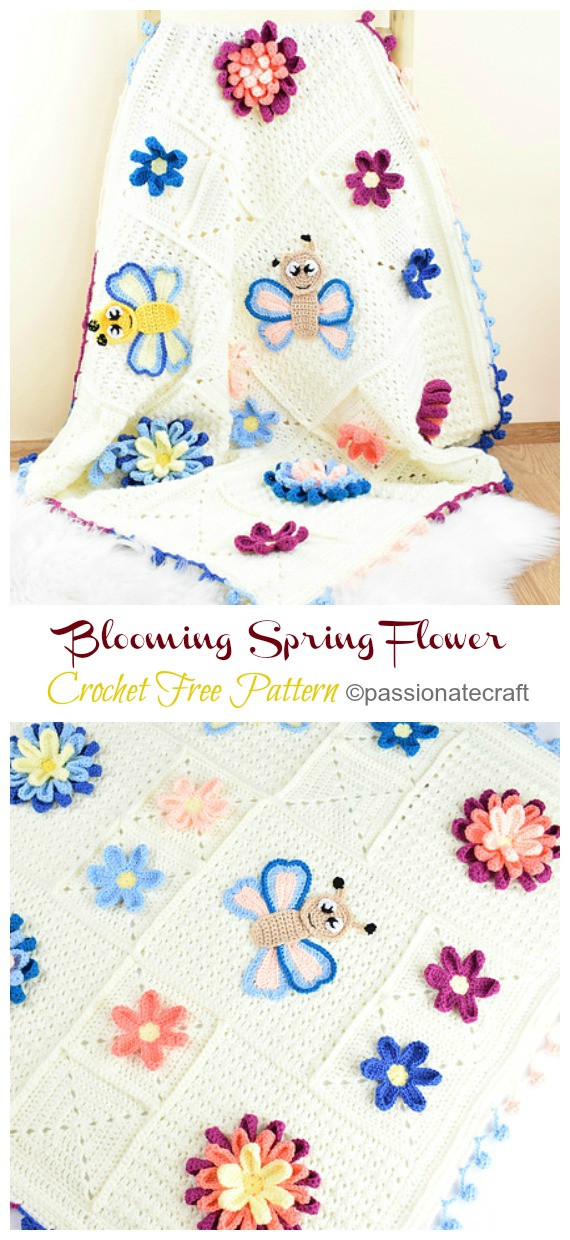 Blooming Spring Flower Blanket Crochet Free Pattern - #Flower; Blankets Free #Crochet; Patterns