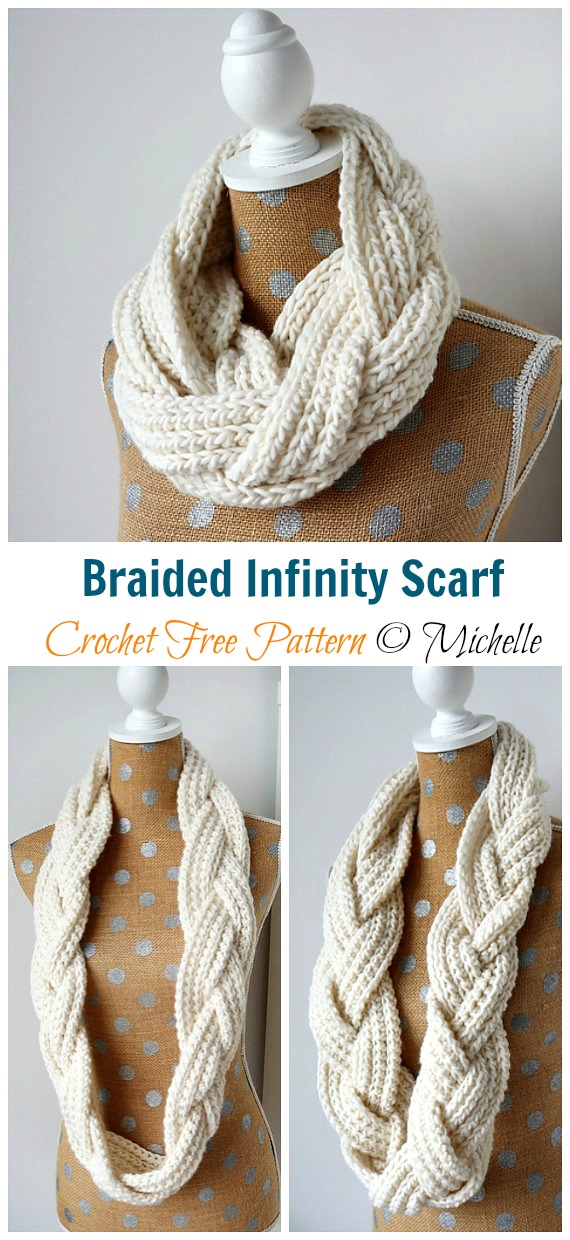Braided Infinity Scarf Crochet Free Pattern -  Infinity; #Scarf; Free #Crochet Patterns