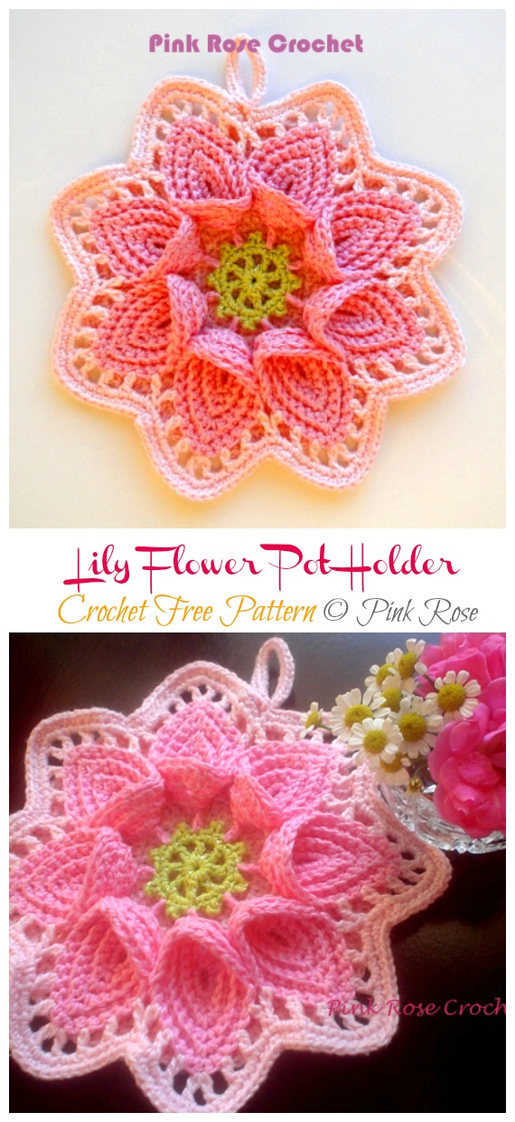 Calla Lily Flower Pot Holder Crochet Free Pattern - Hot Pad #Potholder; Free #Crochet; Pattern