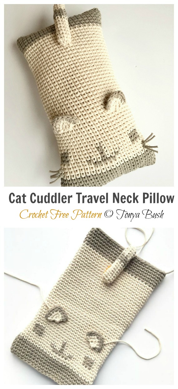 Cat Cuddler Travel Neck Pillow Crochet Free Pattern -Fun #Crochet Kids #Pillows Free Patterns