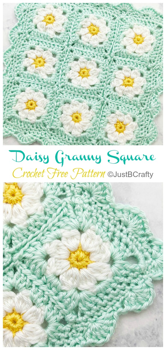 Daisy Granny Square Blanket Crochet Free Pattern - #Granny; Square #Blanket; Free #Crochet; Patterns