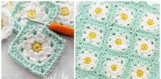 Daisy Granny Square Blanket Crochet Free Pattern - #Granny; Square #Blanket; Free #Crochet; Patterns