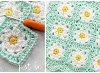 Daisy Granny Square Blanket Crochet Free Pattern - #Granny; Square #Blanket; Free #Crochet; Patterns