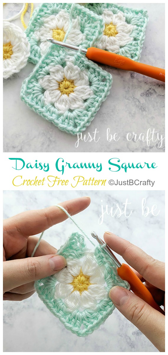 Daisy Granny Square Blanket Crochet Free Pattern - #Granny; Square #Blanket; Free #Crochet; Patterns