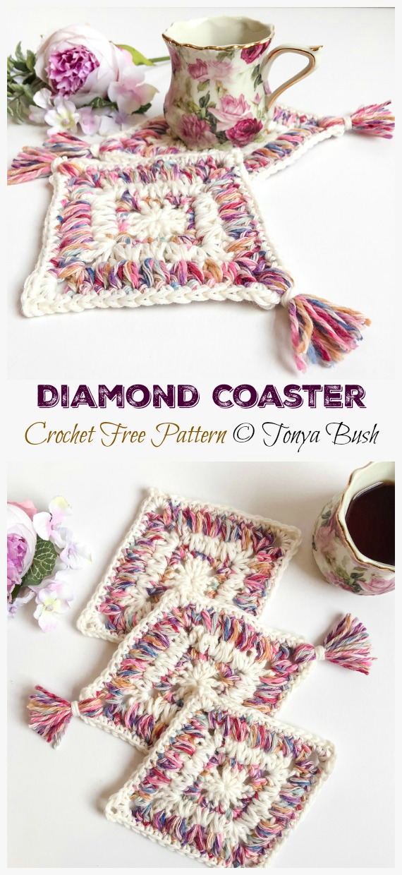 Diamond Coaster Crochet Free Pattern - Easy #Crochet Coaster Free Patterns