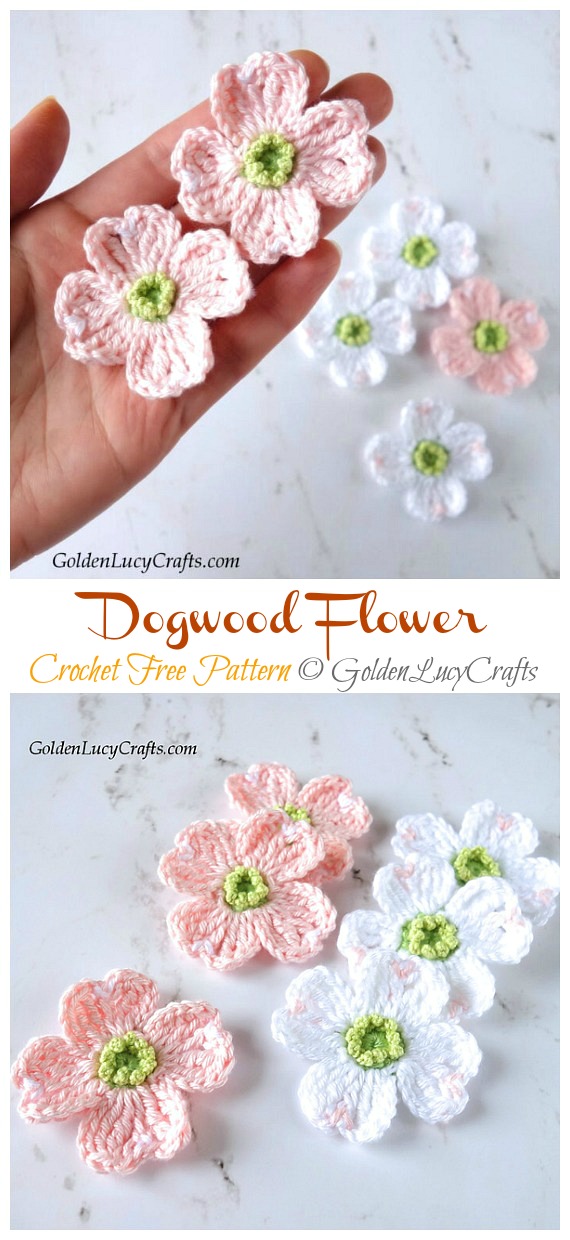 Dogwood Flower Crochet Free Pattern - 3D Flower Free #Crochet; Patterns