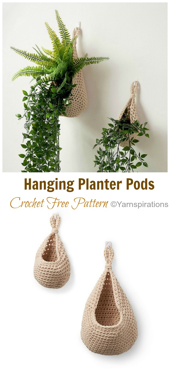 Hanging Planter Pods Crochet Free Pattern - Hanging #Basket; Free #Crochet; Patterns