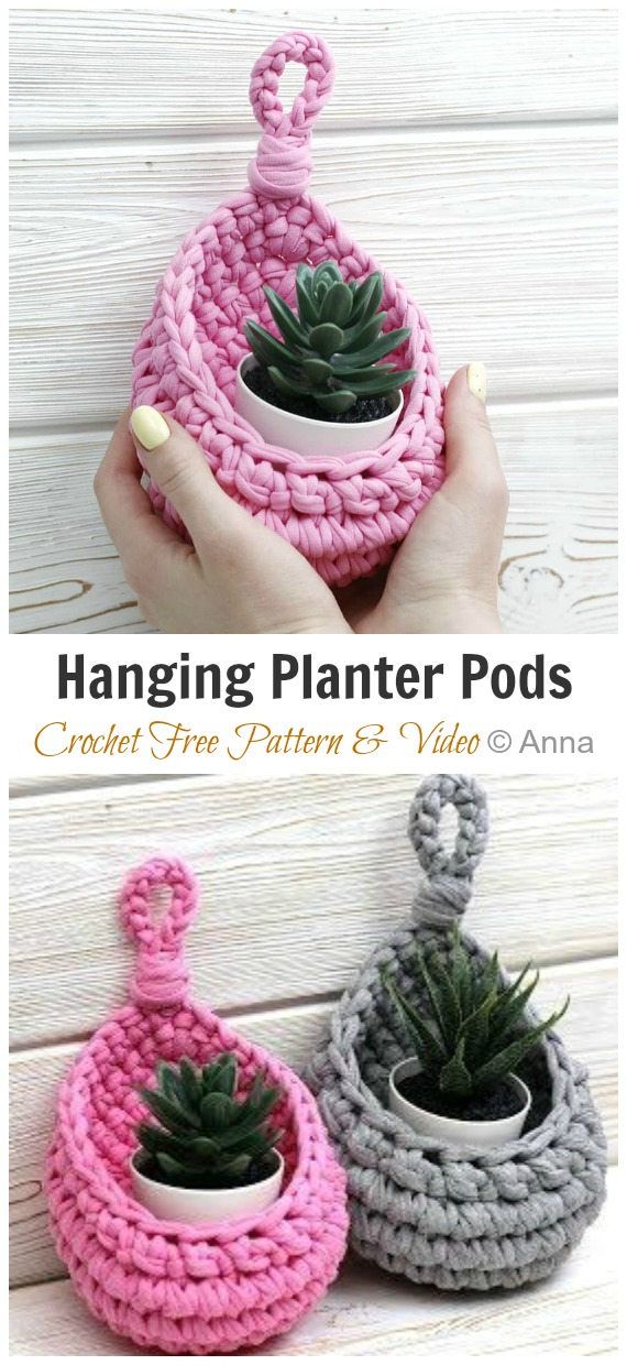 Hanging Teardrop Basket Crochet Free Pattern&Video - - Hanging #Basket; Free #Crochet; Patterns