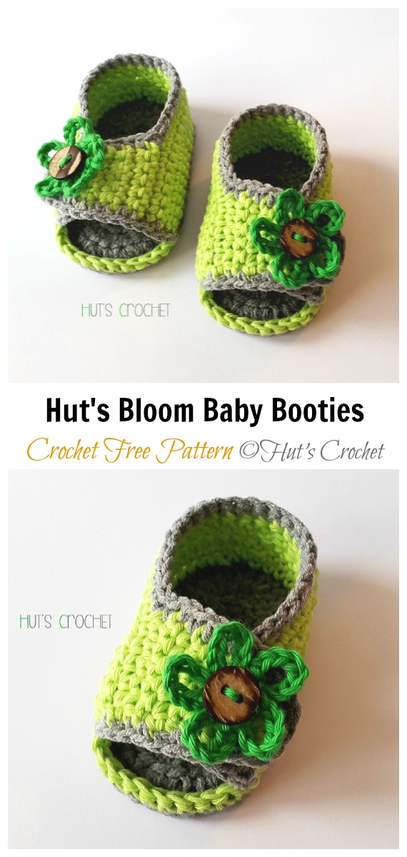 Hut's Bloom Baby Booties Crochet Free Pattern - Baby #Booties; Free #Crochet; Patterns