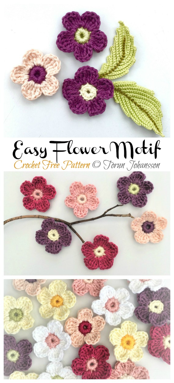 Easy Flower Motif Crochet Free Pattern - 3D Flower Free #Crochet; Patterns