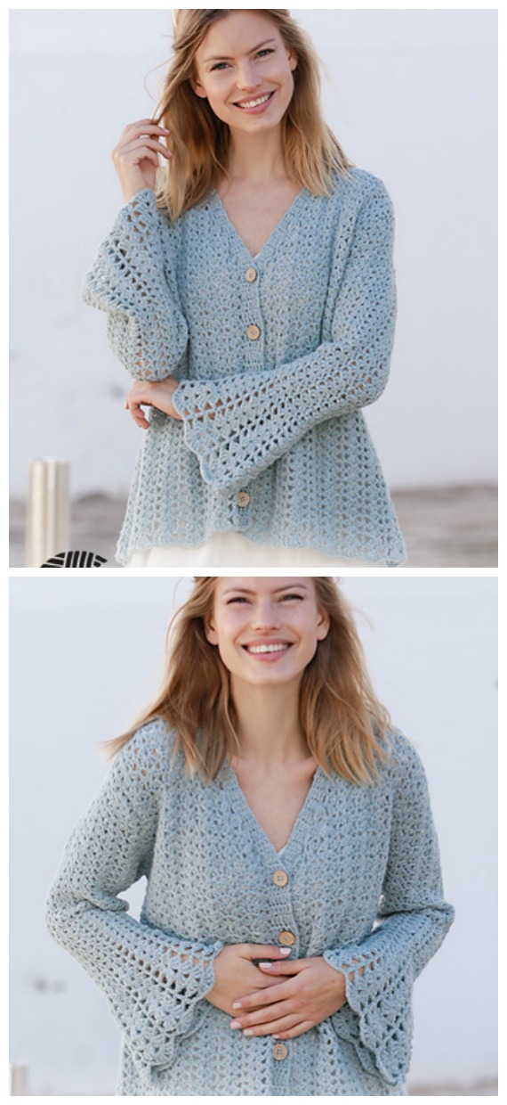 Mermaid Magic Sweater Cardigan Crochet Free Pattern  - Spring&Summer Women #Cardigan; Free #Crochet; Patterns