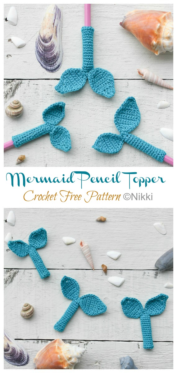 Mermaid Pencil Topper Crochet Free Pattern - Back to School #Pencil Topper Free #Crochet; Patterns