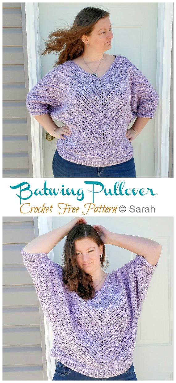 Oversized Summer Batwing Pullover Sweater Crochet Free Pattern - Women Summer #Top Free #Crochet; Patterns