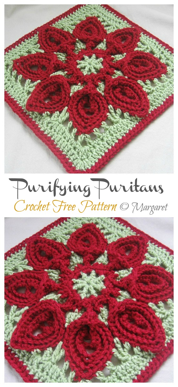 Purifying Puritans Afghan Block Crochet Free Pattern - Afghan #Block; Square Free #Crochet; Patterns