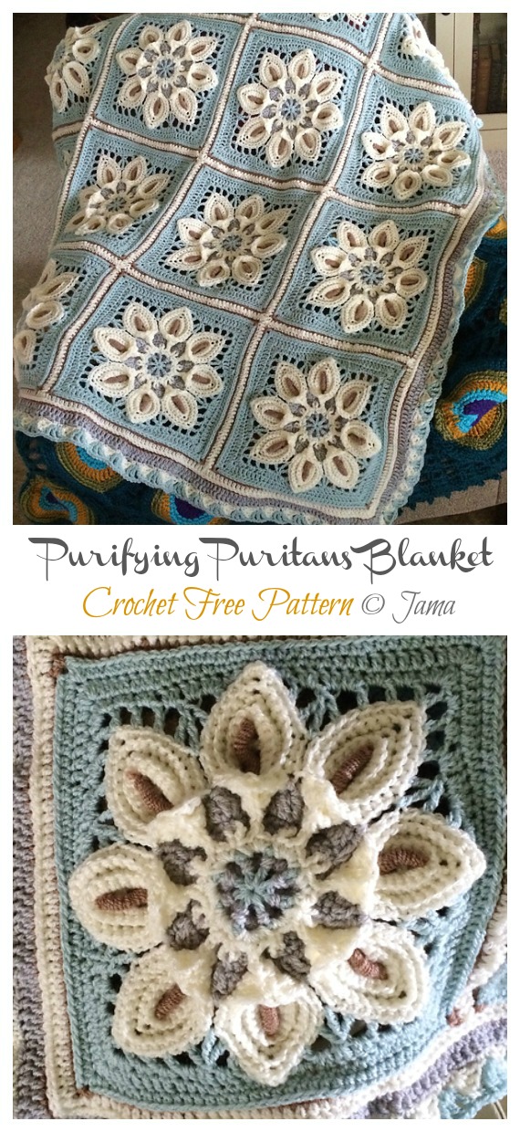 Purifying Puritans Lily Blanket Crochet Free Pattern - Afghan #Block; Square Free #Crochet; Patterns