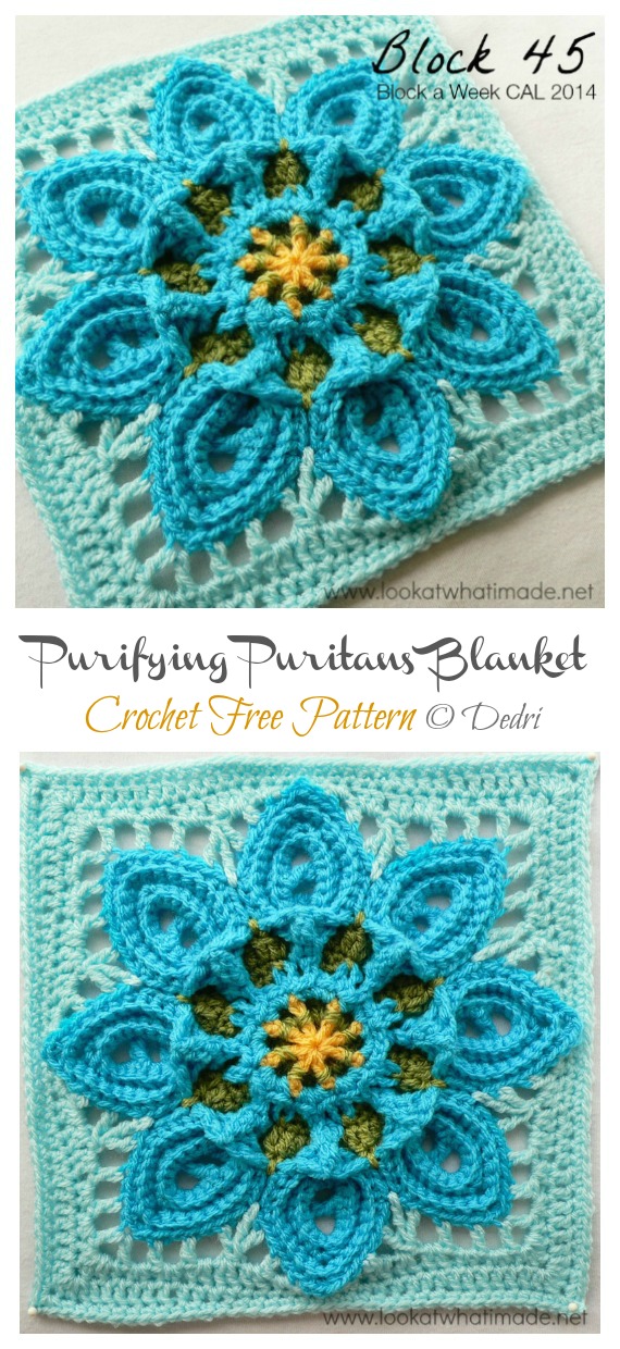 Purifying Puritans Afghan Block Crochet Free Pattern - Afghan #Block; Square Free #Crochet; Patterns