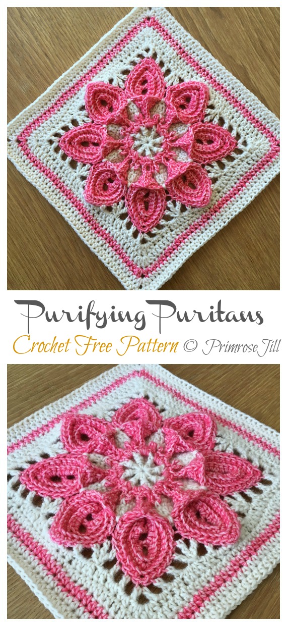 Purifying Puritans Afghan Block Crochet Free Pattern - Afghan #Block; Square Free #Crochet; Patterns