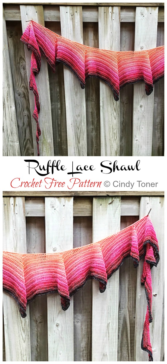 Ruffle Lace Shawl Crochet Free Pattern - Women Lace #Shawl; Free #Crochet; Patterns