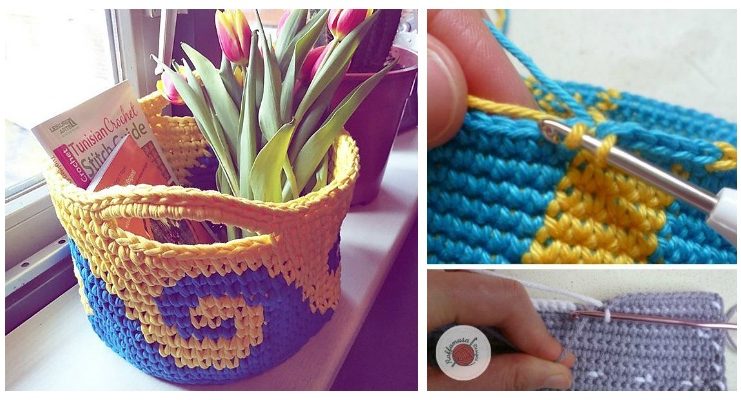 Sea Waves Basket Crochet Free Pattern- Storage #Basket; Free #Crochet; Patterns