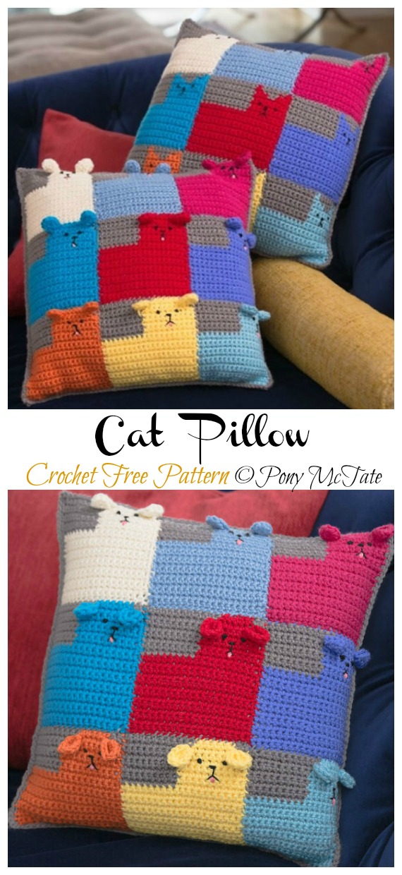 Cat Pillow Crochet Free Patterns -Fun #Crochet Kids #Pillows Free Patterns