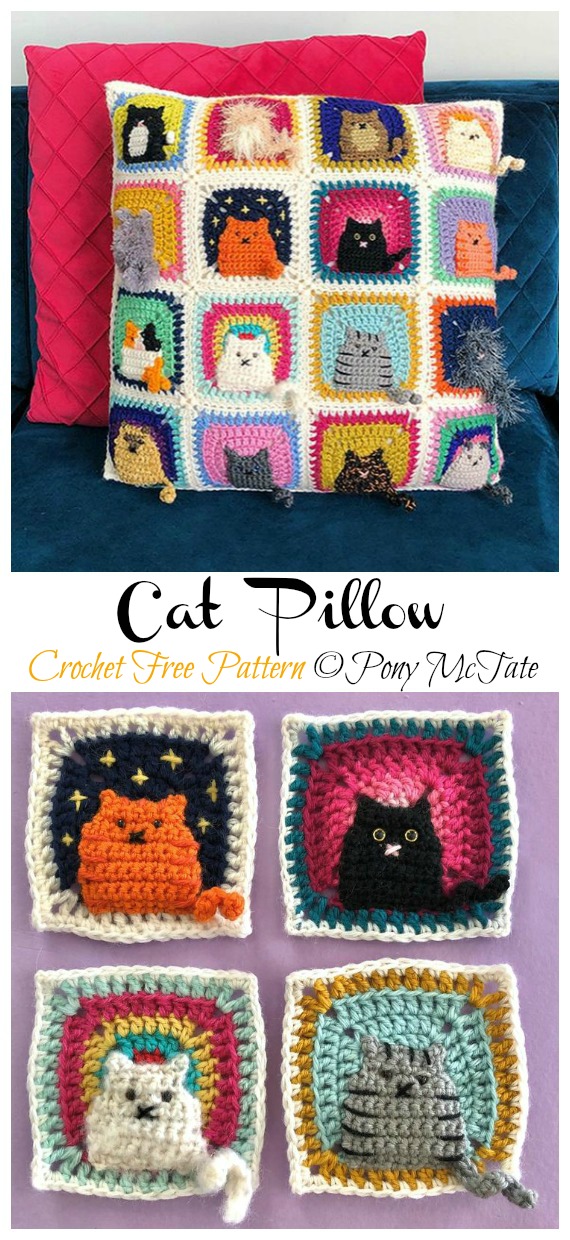 Cat Pillow Crochet Free Patterns -Fun #Crochet Kids #Pillows Free Patterns