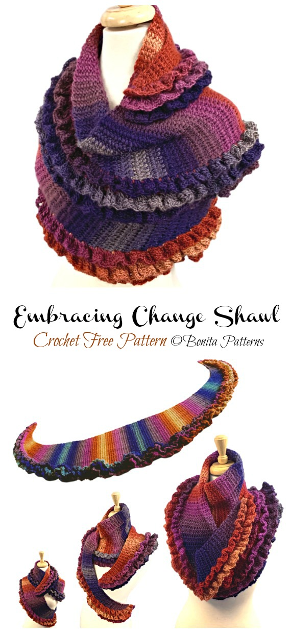 Embracing Change Shawl Crochet Free Pattern - Women Solid #Shawl; Free #Crochet; Patterns